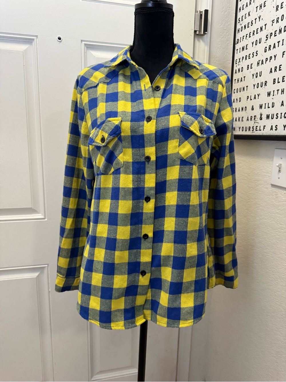 Women’s Button-Down Plaid Shirt - Yellow & Blue 0249